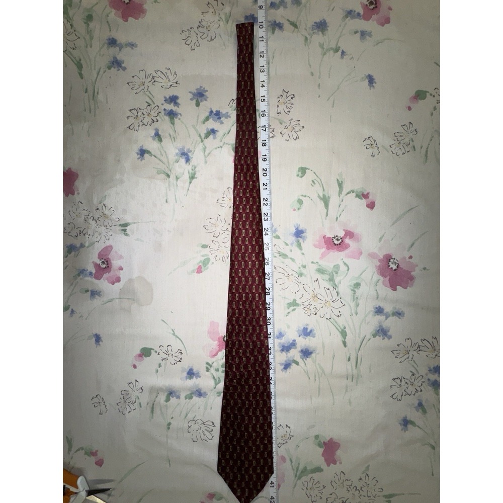 Carlos DeVenezia Silk Tie Red Geometric Pattern Roma Barcelona Italy